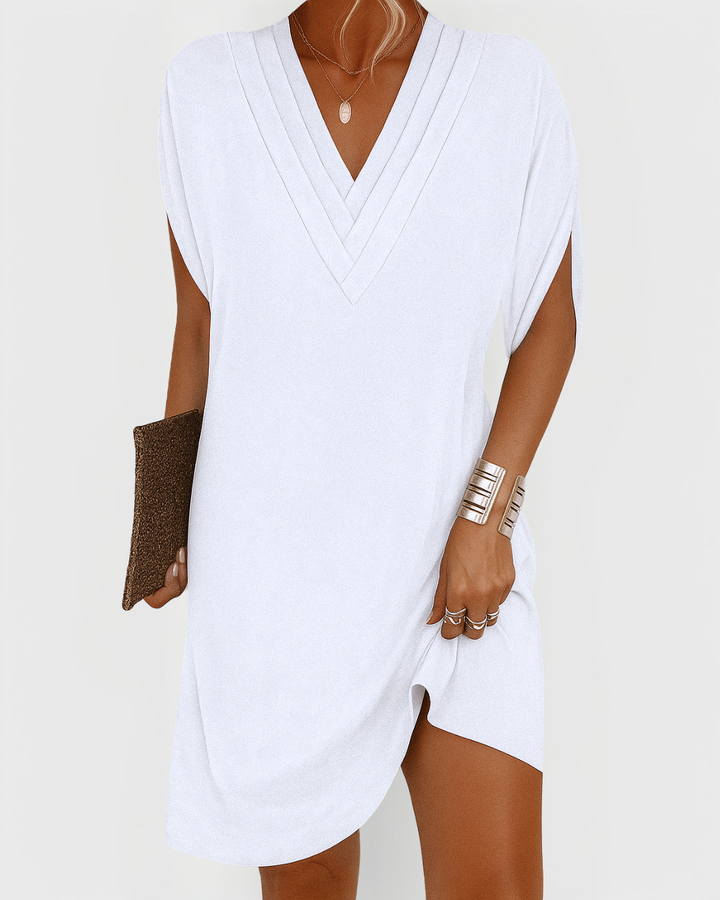 Demi – Stretch V-Neck Mini Dress with Split Sleeves