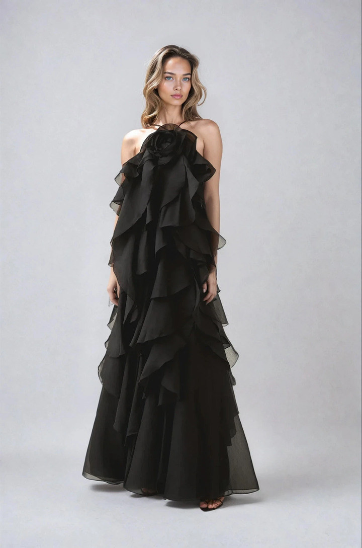 Daphne – Tiered Chiffon Halter Maxi Dress