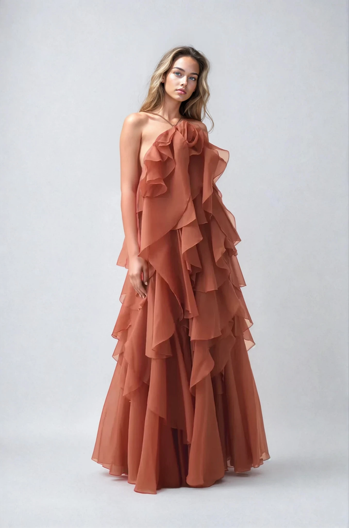 Daphne – Tiered Chiffon Halter Maxi Dress