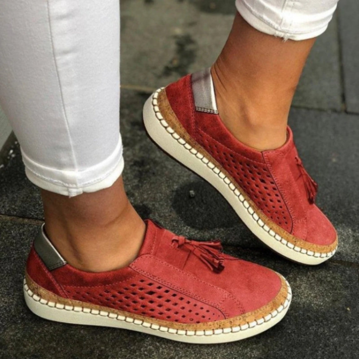 Bianca – Women's Suede Tassel Slip-On Sneakers with Cutout Detail