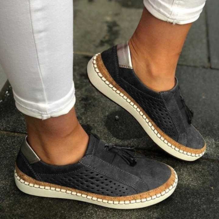 Bianca – Women's Suede Tassel Slip-On Sneakers with Cutout Detail