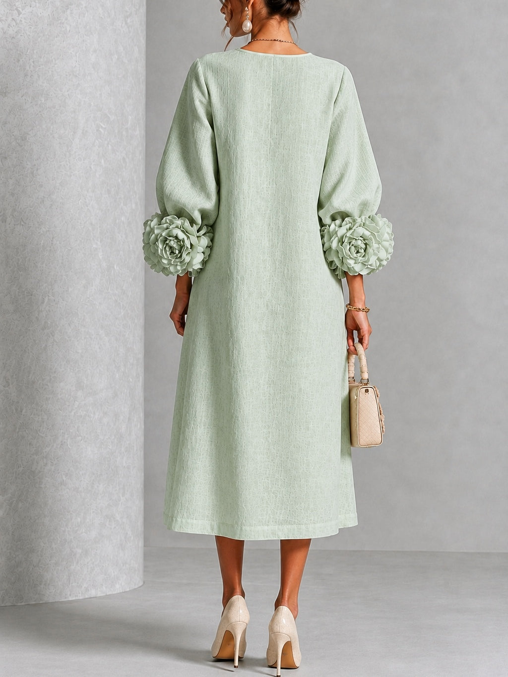 Daphne – Midi Dress with Floral Cuff Detail