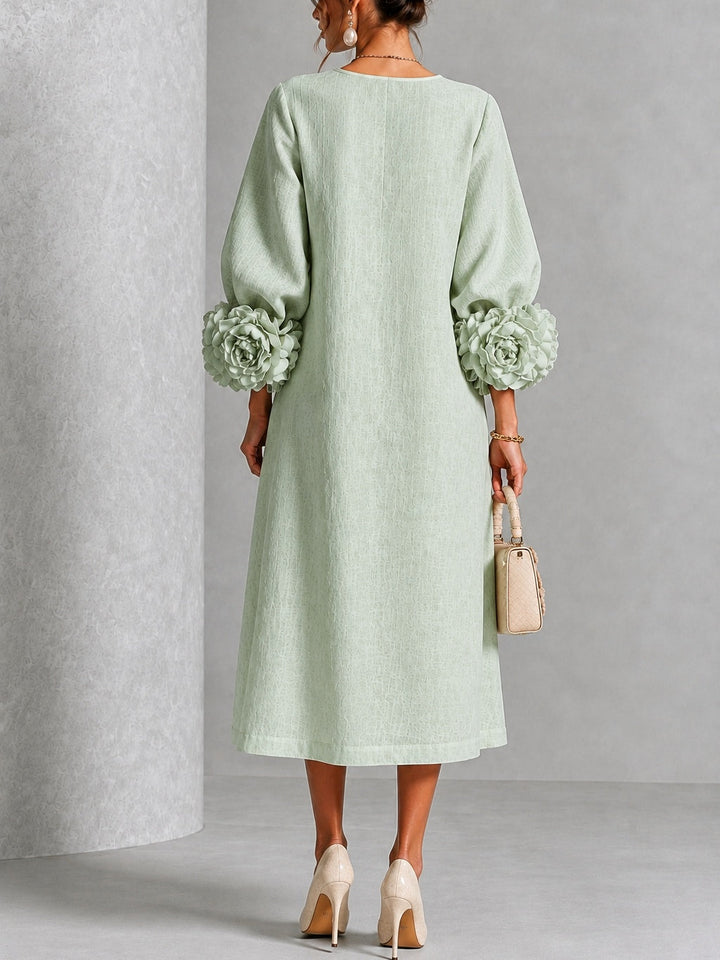 Daphne – Midi Dress with Floral Cuff Detail