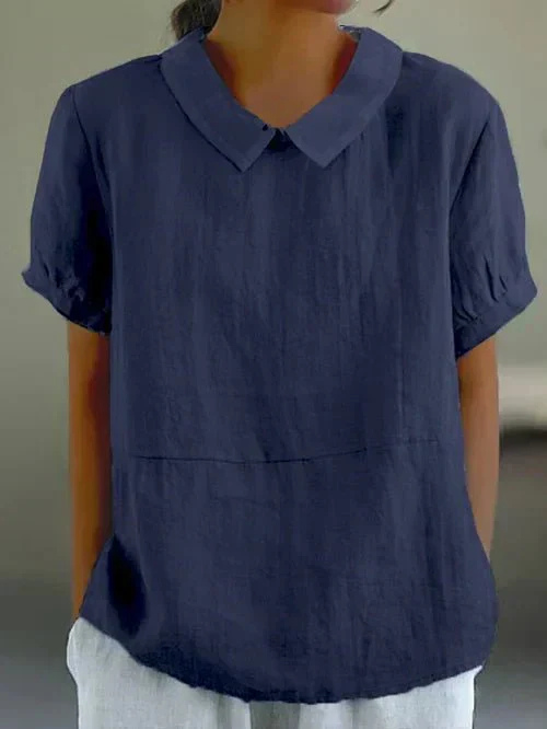 Delilah – Linen Short Sleeve Top with Peter Pan Collar