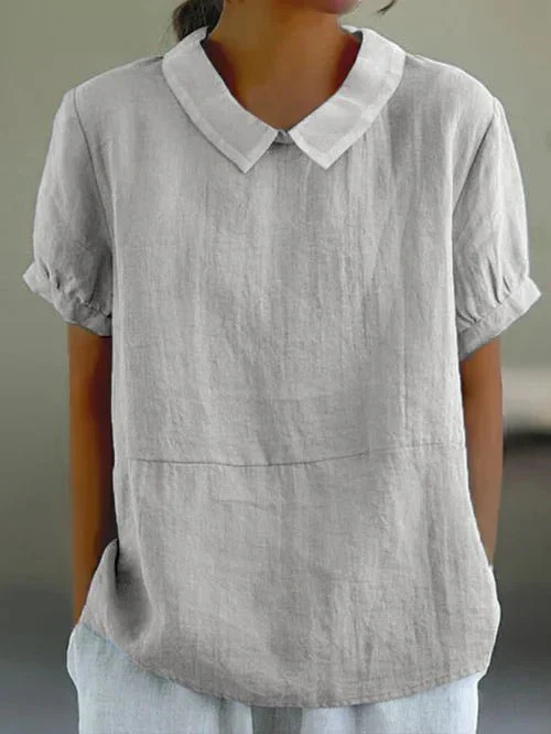 Delilah – Linen Short Sleeve Top with Peter Pan Collar