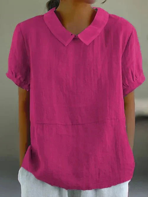 Delilah – Linen Short Sleeve Top with Peter Pan Collar