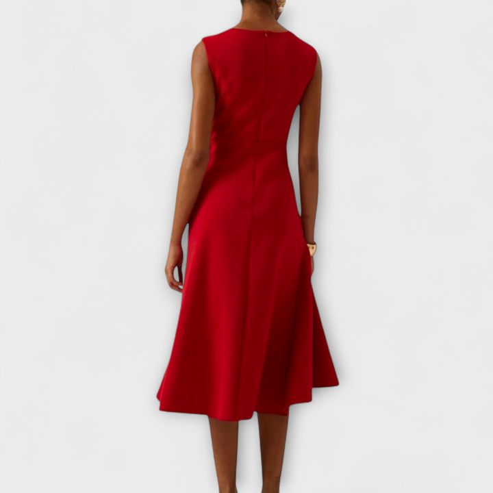 Annabel – Sleeveless Knot Front Ruffle Midi Dress