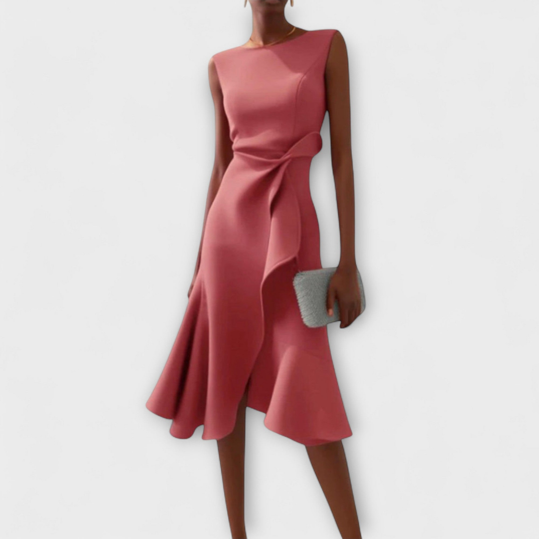 Demi – Sleeveless Knot-Detail Ruffle Midi Dress