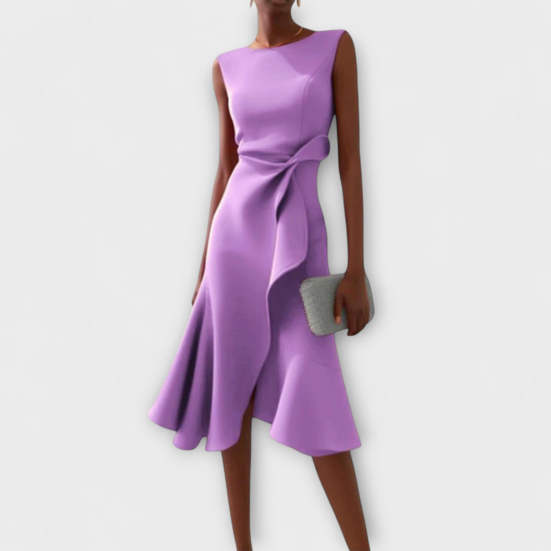 Demi – Sleeveless Knot-Detail Ruffle Midi Dress