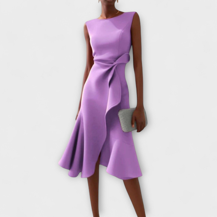Demi – Sleeveless Knot-Detail Ruffle Midi Dress