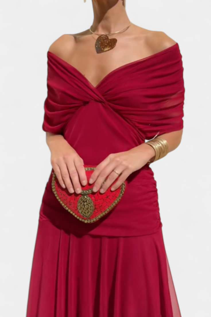 Lara – Off-Shoulder Ruched Chiffon Midi Dress