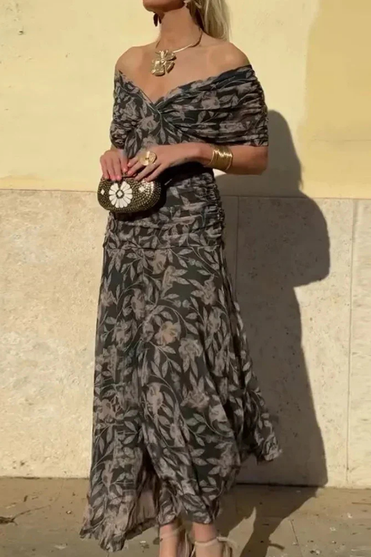 Lara – Off-Shoulder Ruched Chiffon Midi Dress