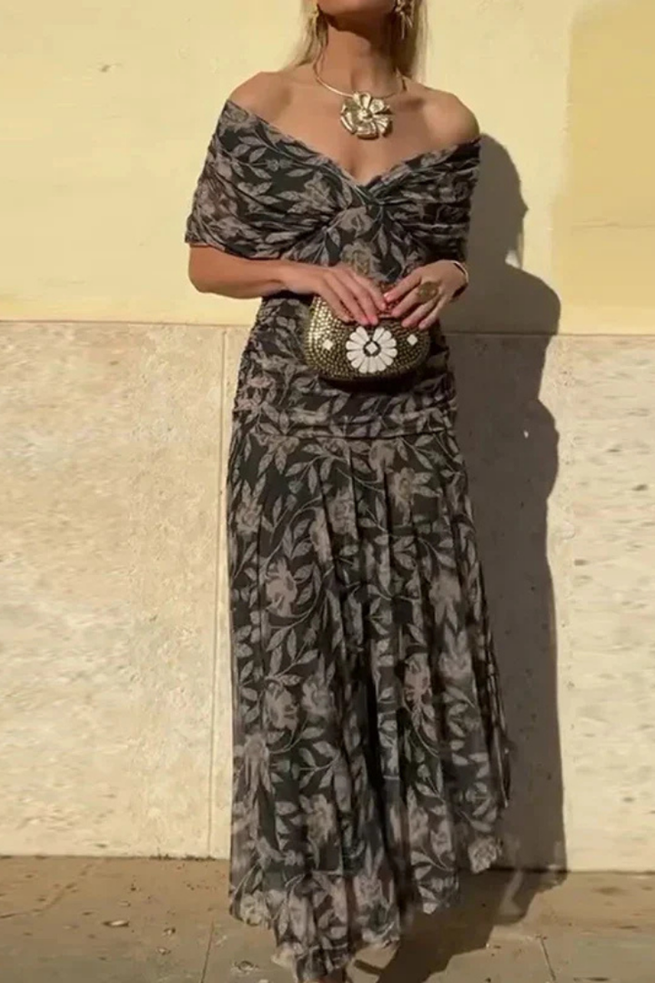 Demi – Off-Shoulder Ruched Twist-Front Chiffon Midi Dress