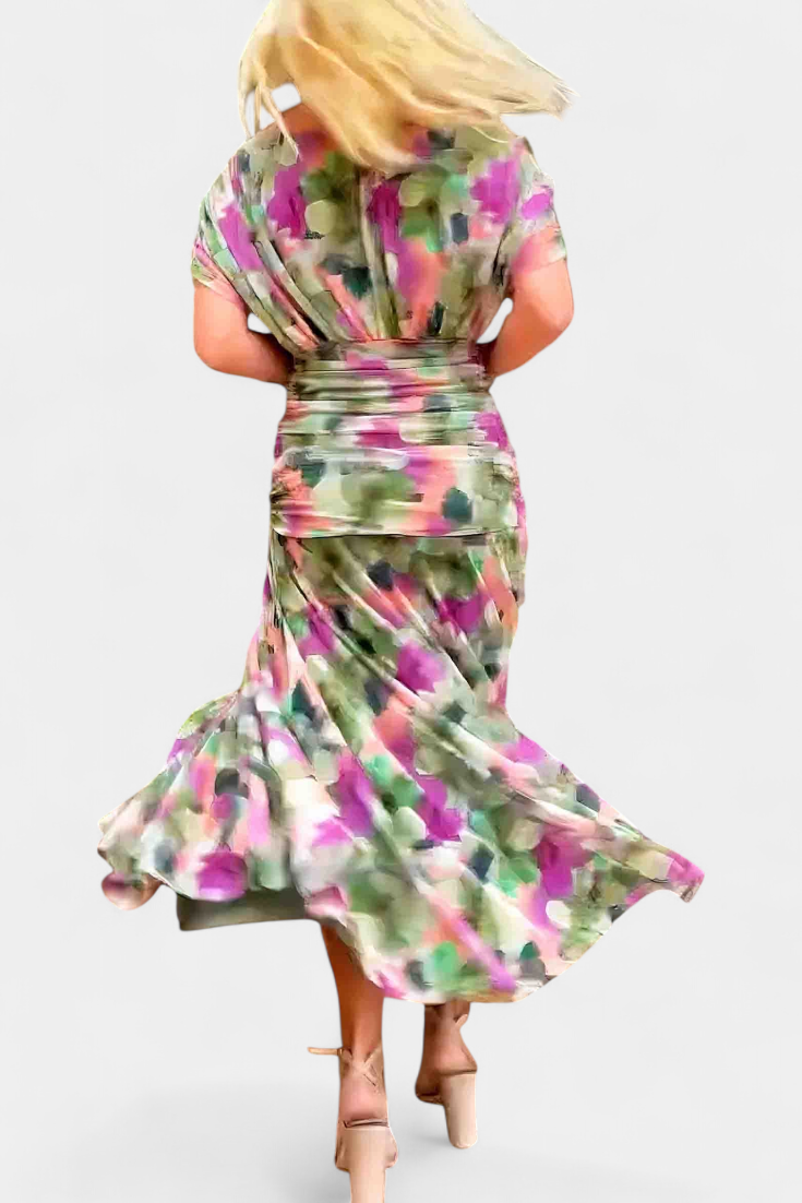 Demi – Off-Shoulder Ruched Twist-Front Chiffon Midi Dress