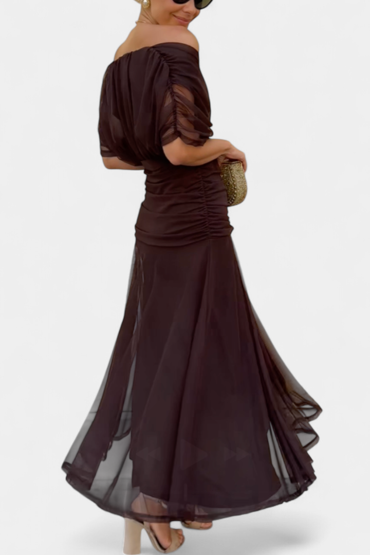 Demi – Off-Shoulder Ruched Twist-Front Chiffon Midi Dress
