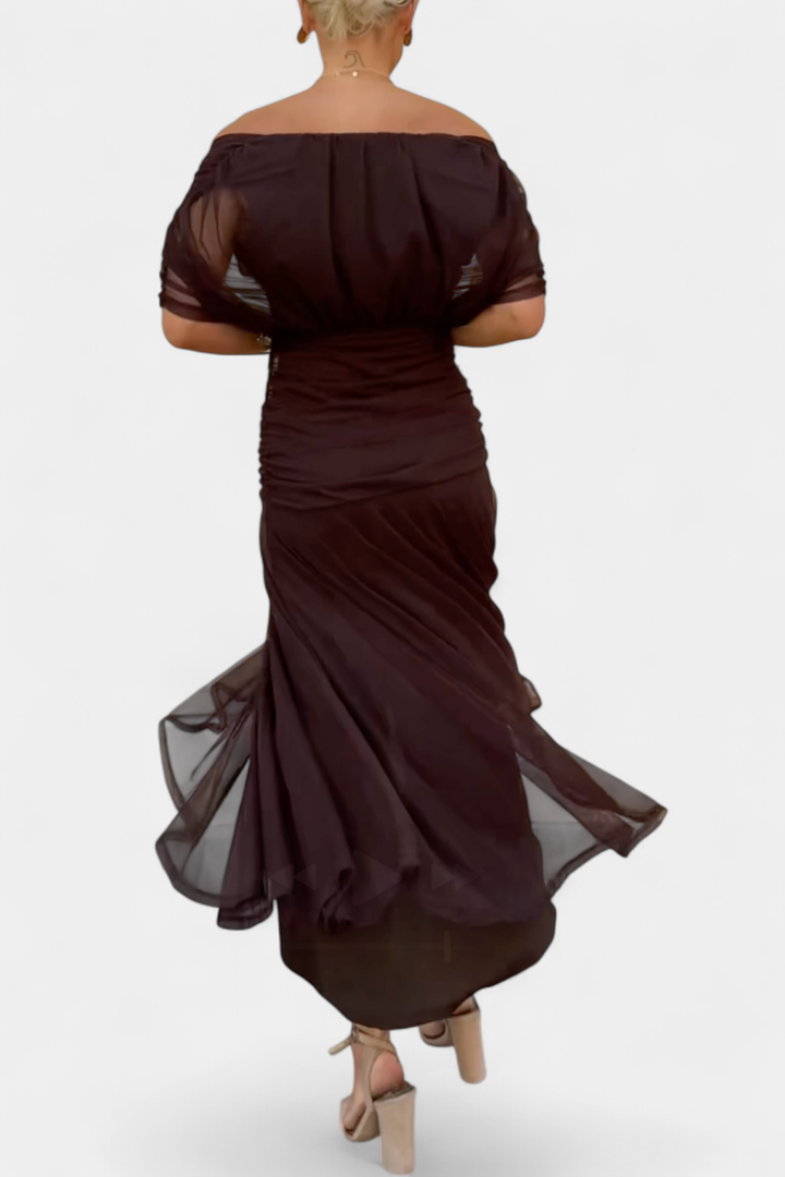 Lara – Off-Shoulder Ruched Chiffon Midi Dress