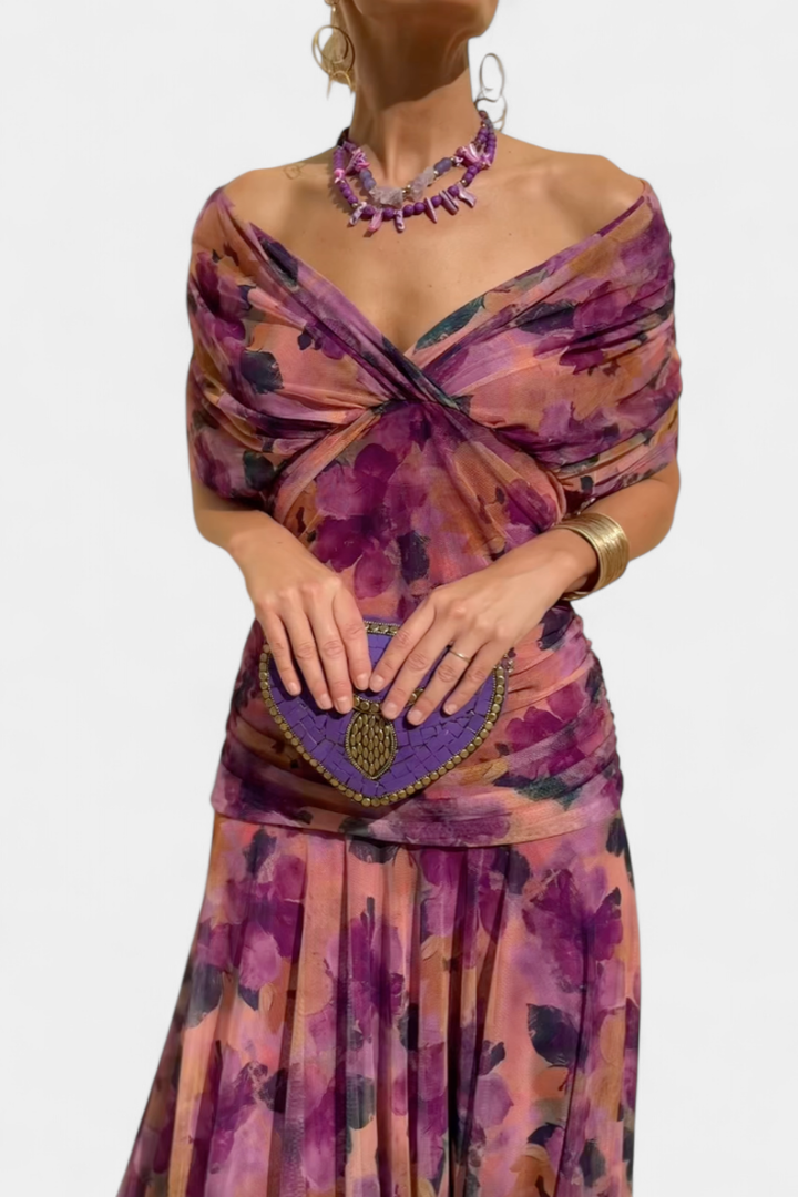 Lara – Off-Shoulder Ruched Chiffon Midi Dress