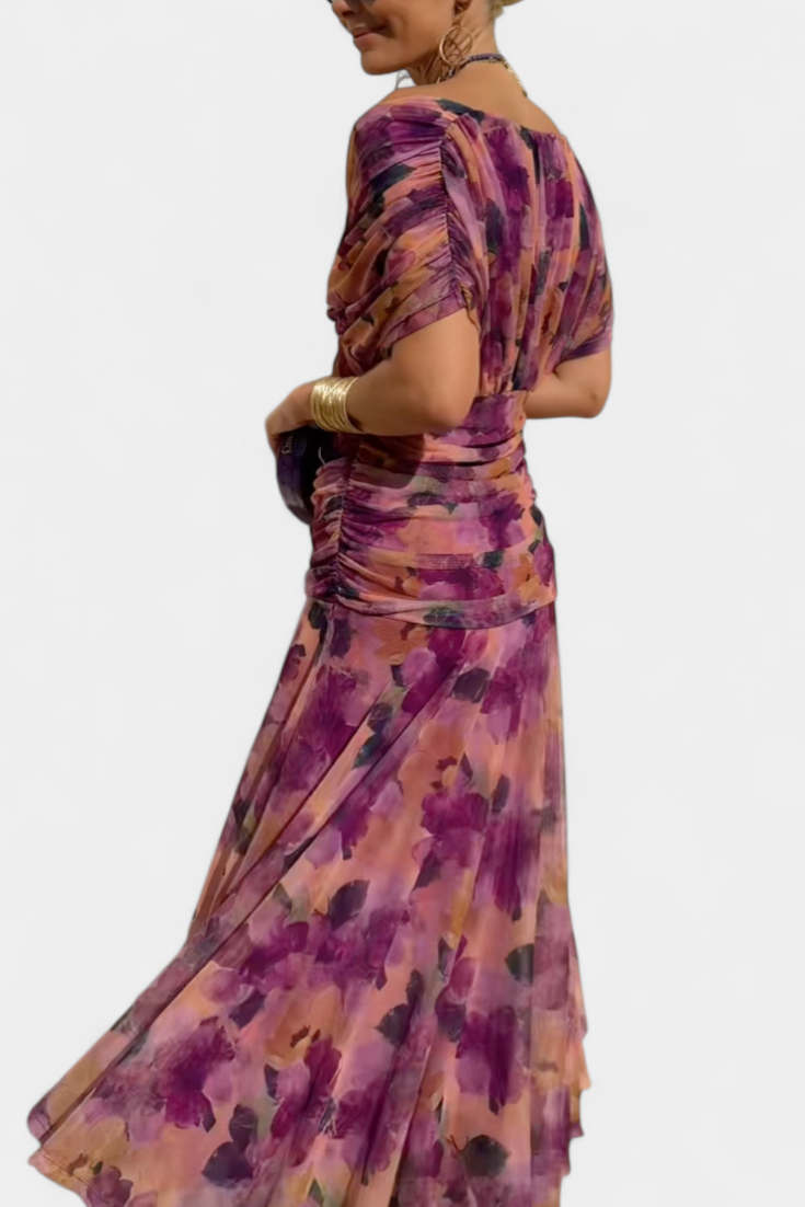 Lara – Off-Shoulder Ruched Chiffon Midi Dress