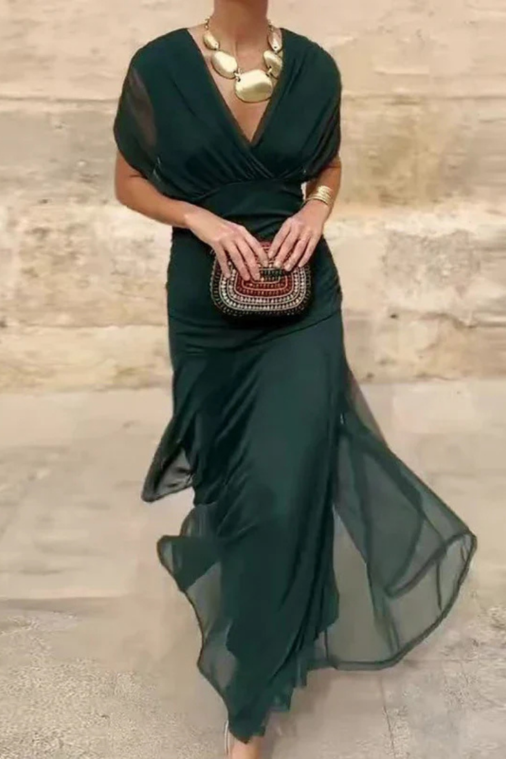 Demi – Off-Shoulder Ruched Twist-Front Chiffon Midi Dress