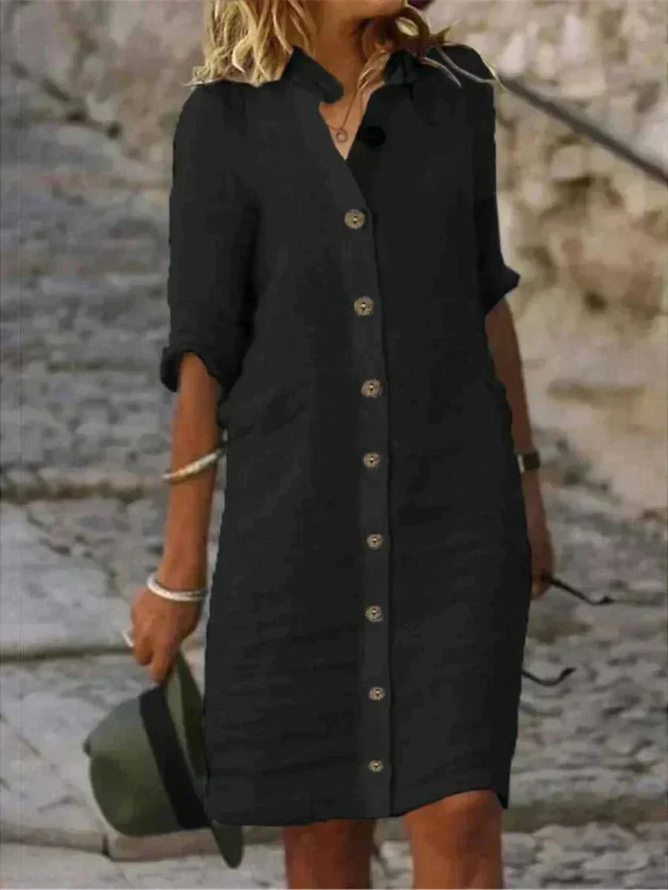 Tegan – Linen Shirt Dress with Collar and Buttons