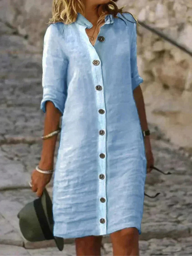 Tegan – Linen Shirt Dress with Collar and Buttons