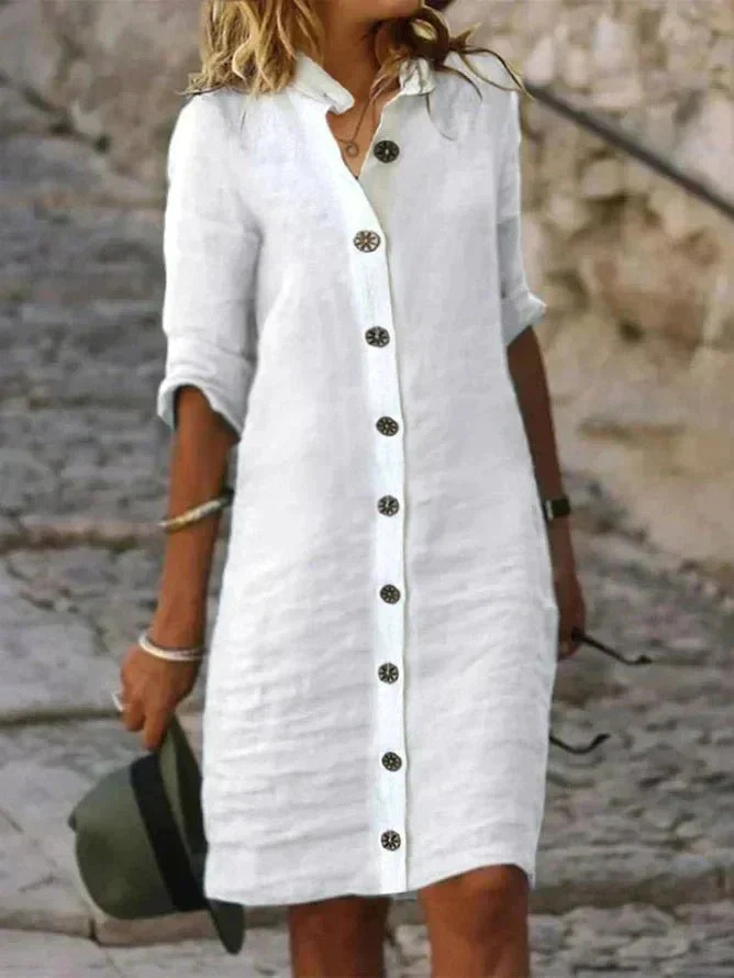 Tegan – Linen Shirt Dress with Collar and Buttons