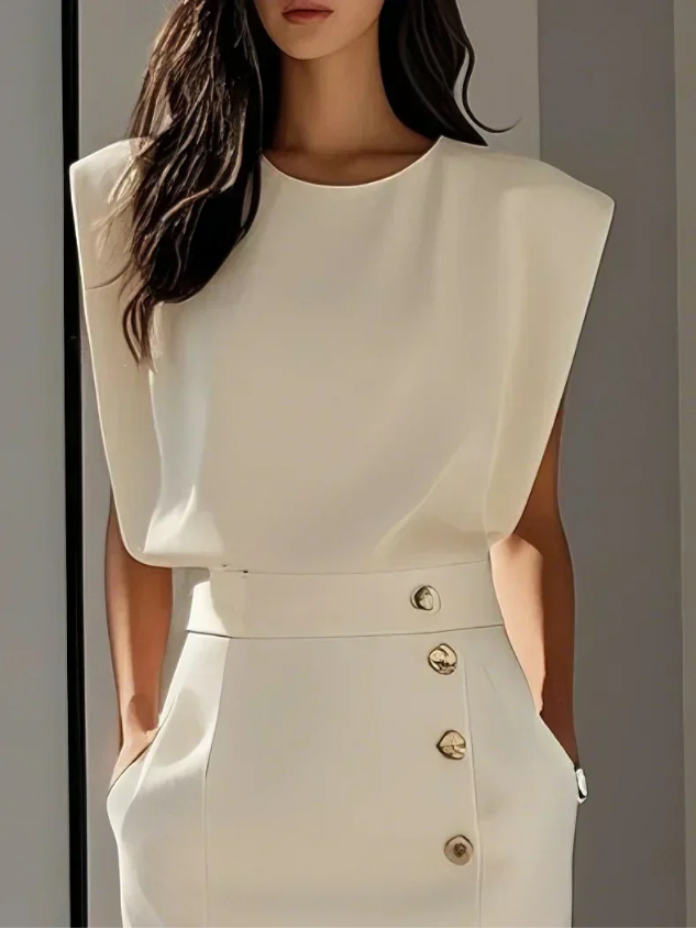 Demi – Sleeveless Stretch Midi Dress with Front Buttons and Side Slit