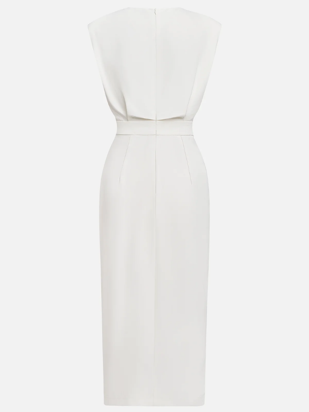 Demi – Sleeveless Stretch Midi Dress with Front Buttons and Side Slit