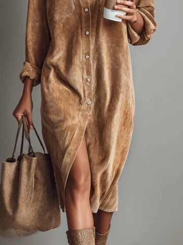 Demi – Velvet Button-Front Dress with Chest Pocket