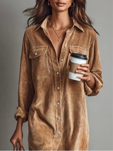 Demi – Velvet Button-Front Dress with Chest Pocket
