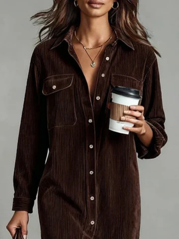 Demi – Velvet Button-Front Dress with Chest Pocket