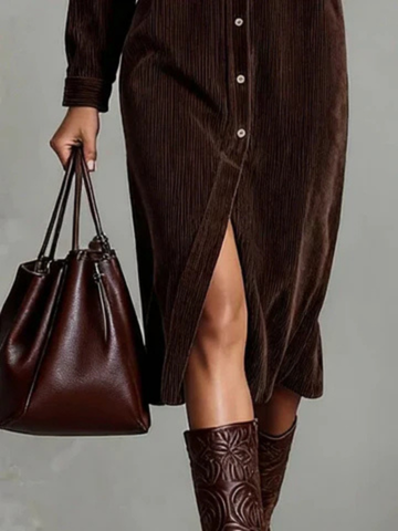 Demi – Velvet Button-Front Dress with Chest Pocket