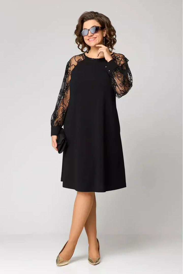 Annabelle – Black Mesh Sleeve Mini Dress with Embroidery