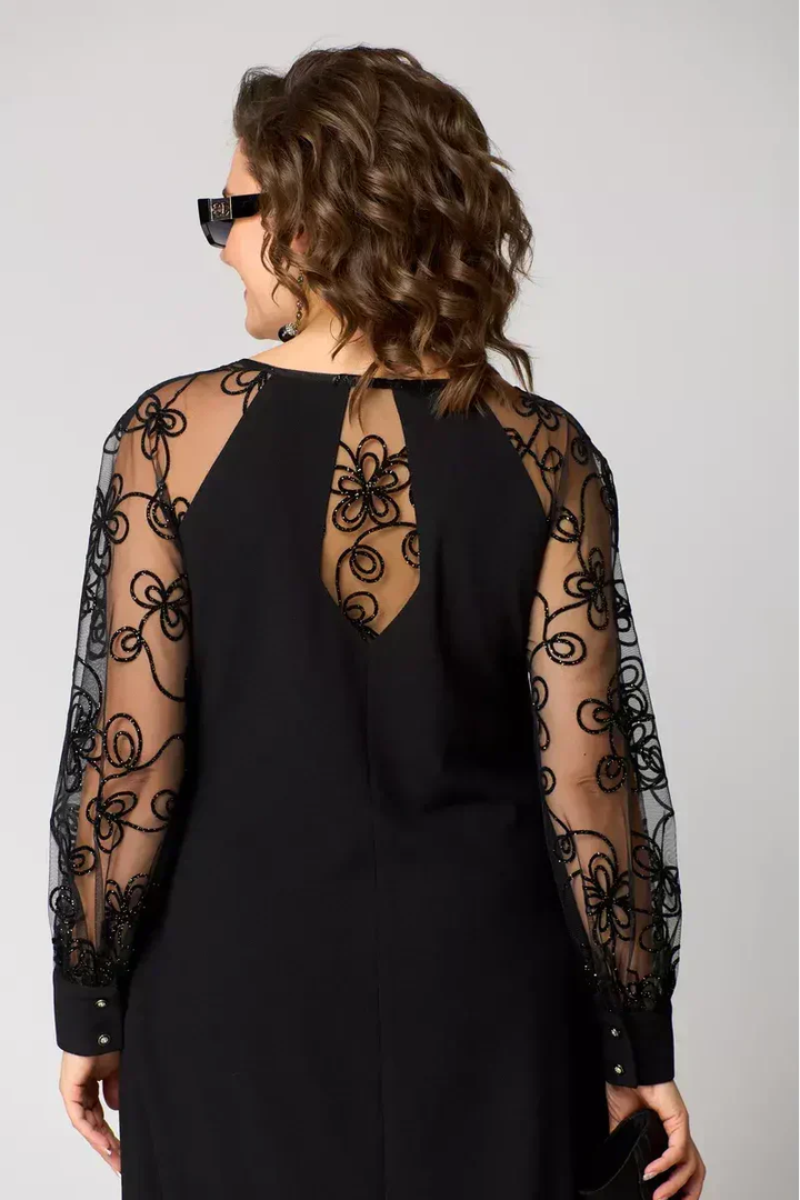 Annabelle – Black Mesh Sleeve Mini Dress with Embroidery