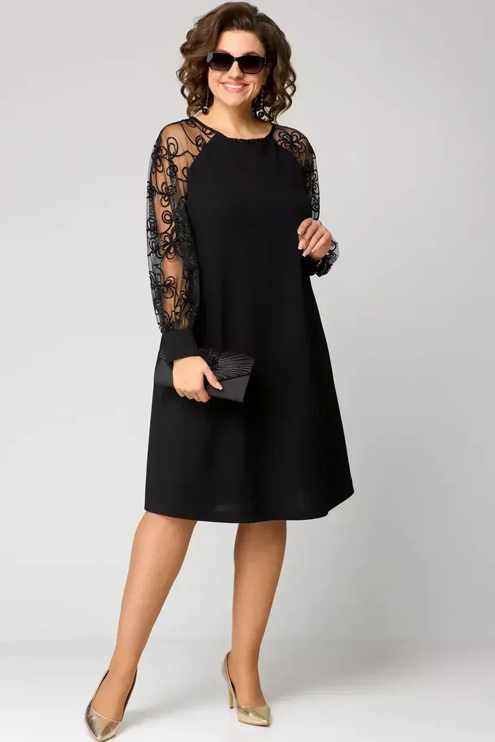 Annabelle – Black Mesh Sleeve Mini Dress with Embroidery