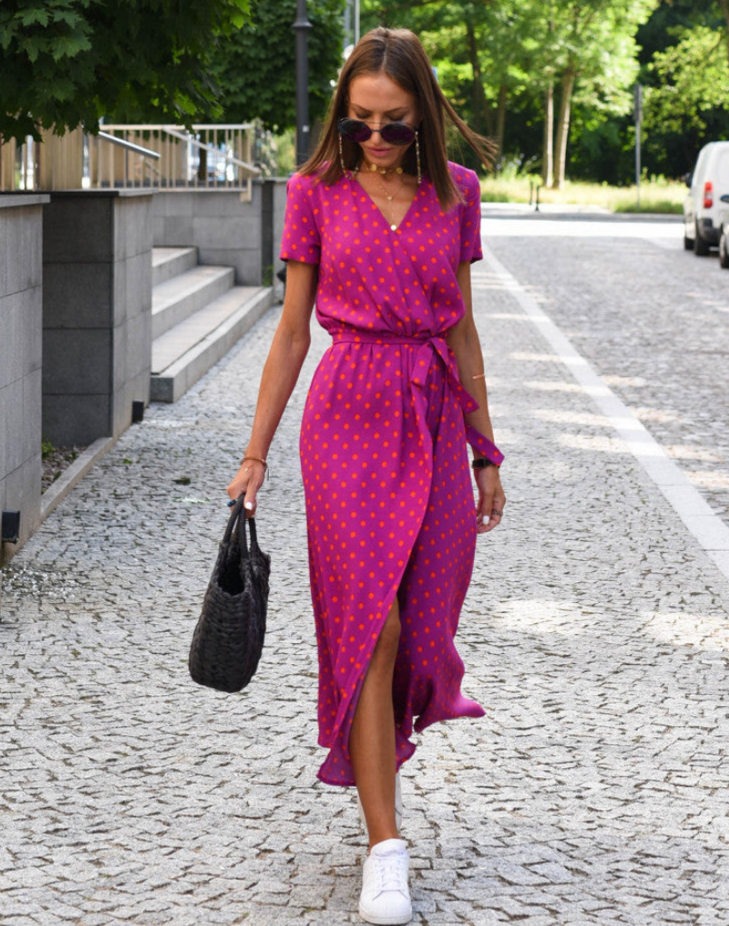 Clara – Cotton Floral Wrap Midi Dress with Tie Waist