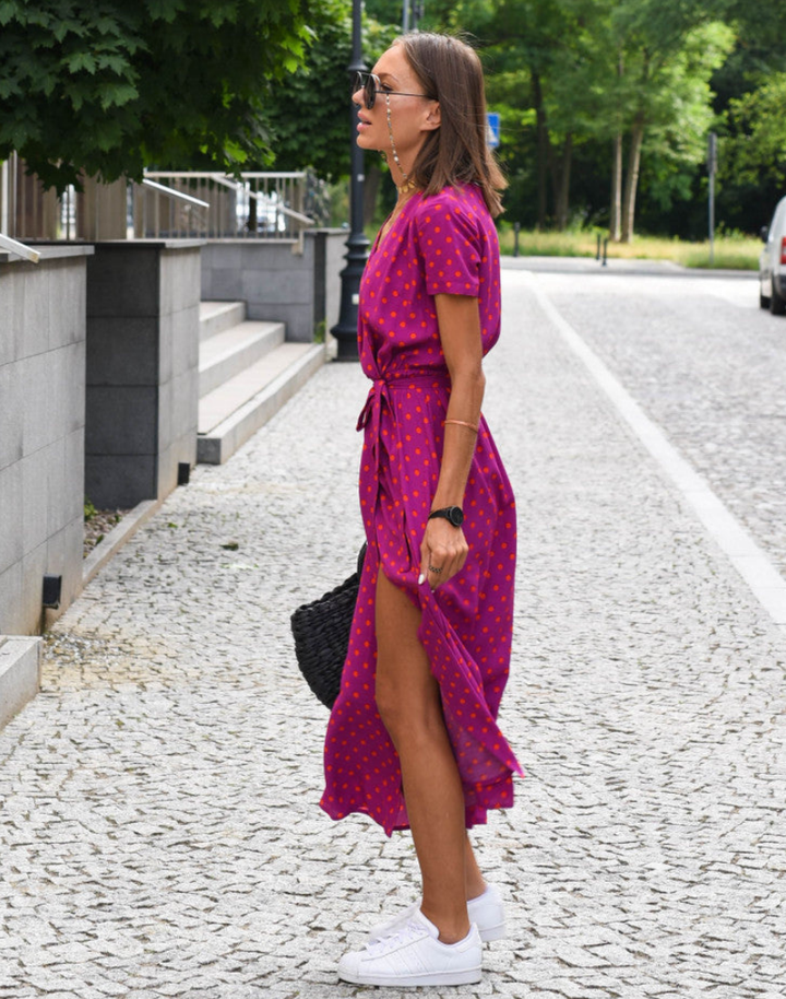 Clara – Cotton Floral Wrap Midi Dress with Tie Waist