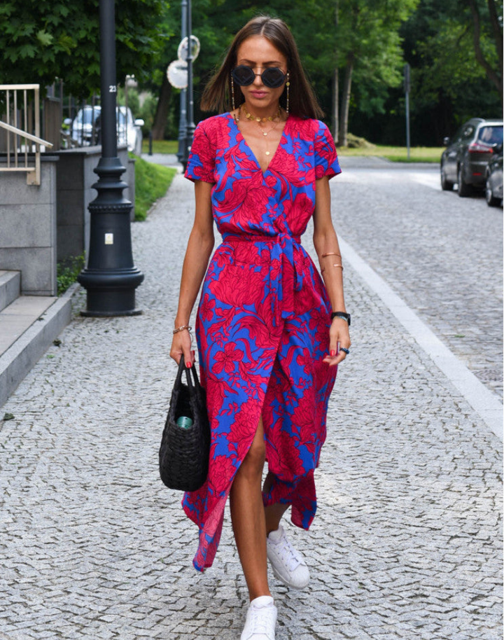 Clara – Cotton Floral Wrap Midi Dress with Tie Waist