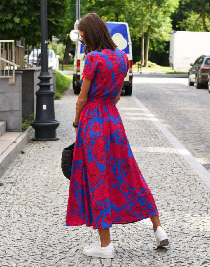 Clara – Cotton Floral Wrap Midi Dress with Tie Waist