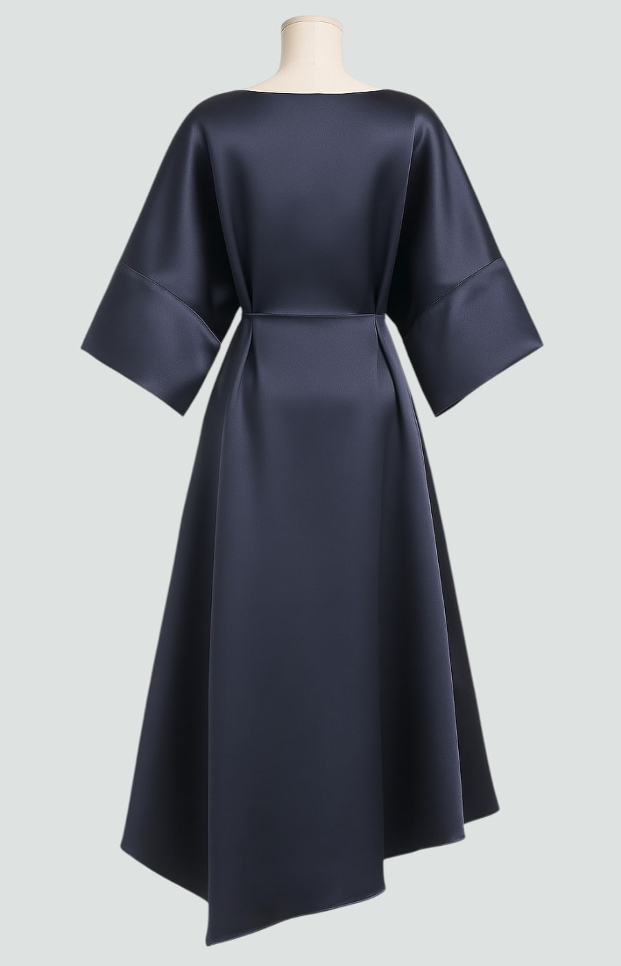 Fiona – Satin Maxi Dress with Batwing Sleeves and Waist Brooch