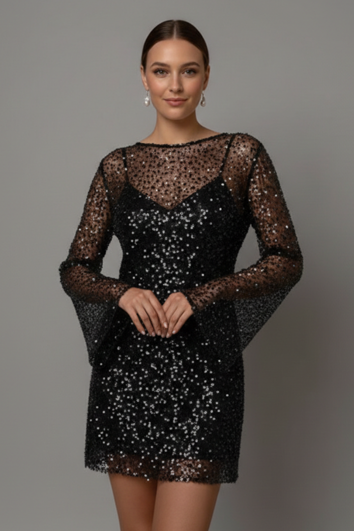 Annabel – Sleeveless Mini Dress with Sheer Mesh Overlay