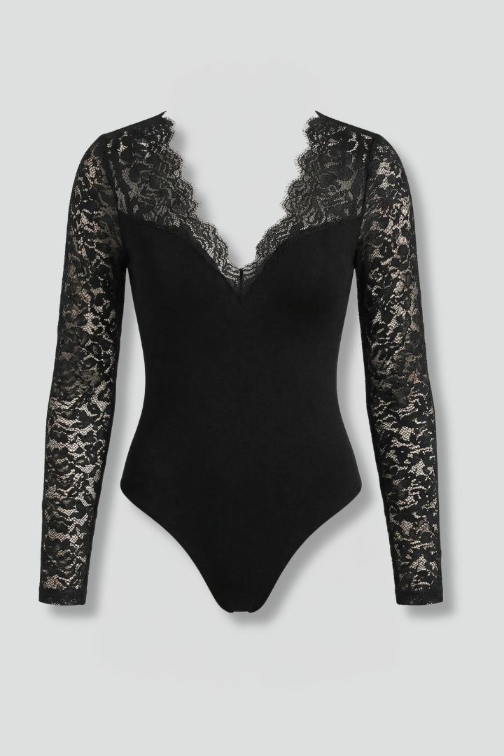 Daphne – V-Neck Blouse with Delicate Lace Sleeves