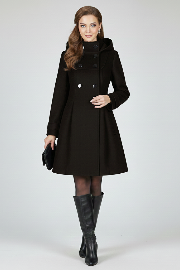 Daphne – Hooded Coat with Double Button Detail