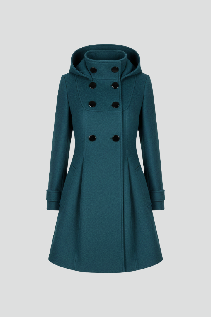 Daphne – Hooded Coat with Double Button Detail