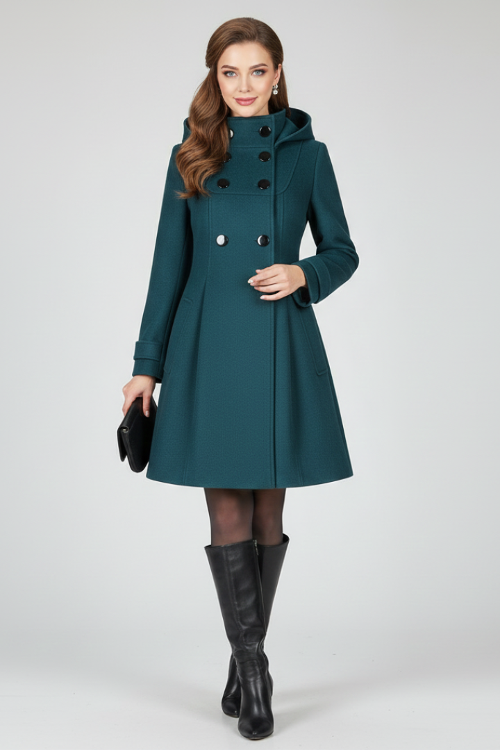 Daphne – Hooded Coat with Double Button Detail