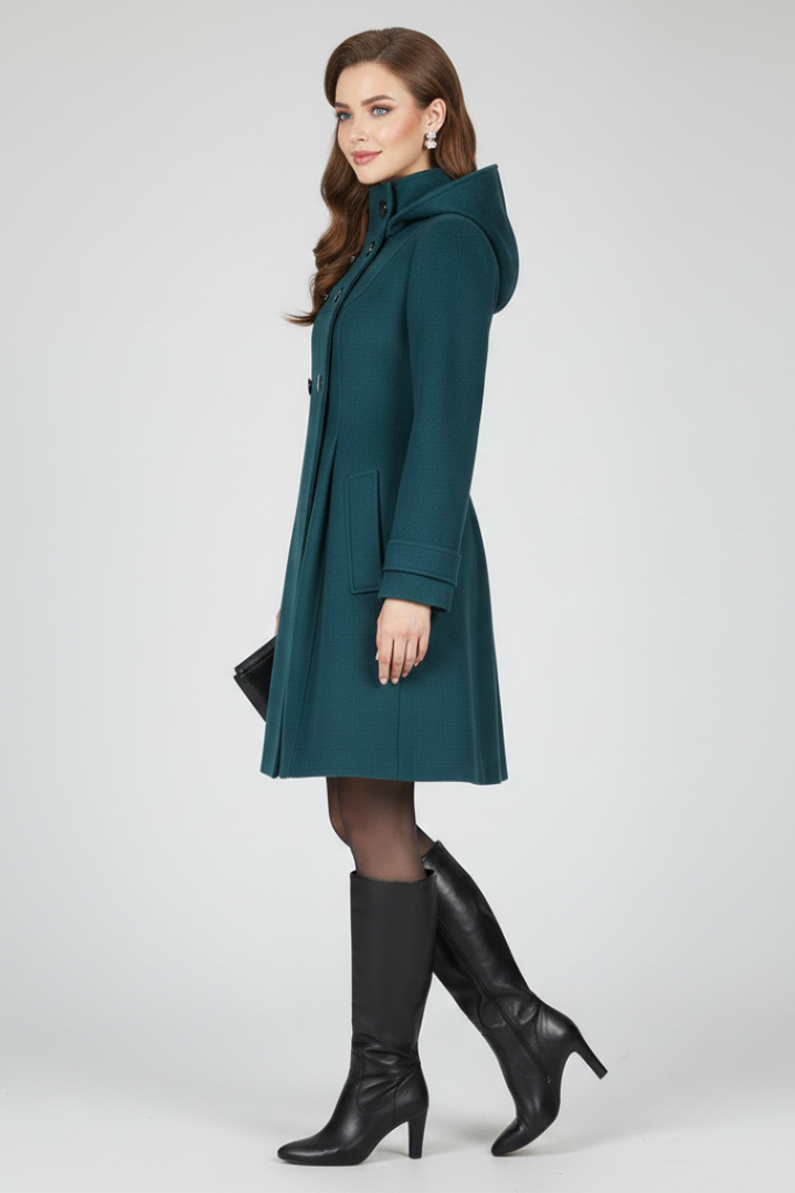 Daphne – Hooded Coat with Double Button Detail