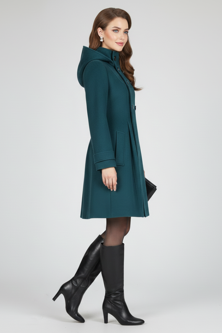 Daphne – Hooded Coat with Double Button Detail