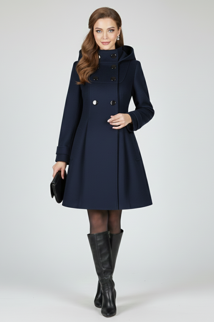 Daphne – Hooded Coat with Double Button Detail