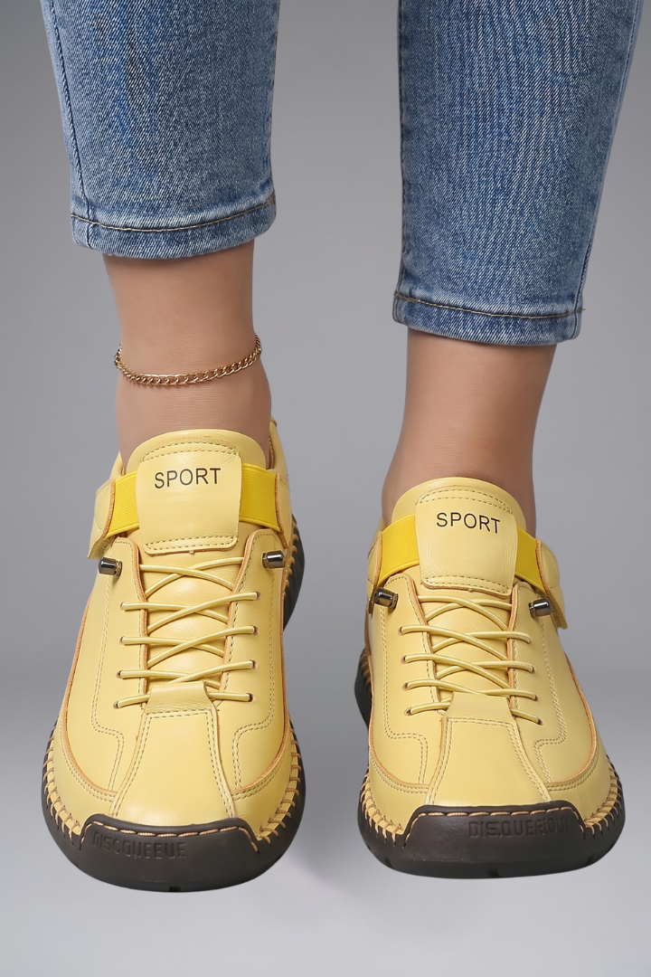 Alyssa – Leather Trainers with Stretch Panels and EVA Sole