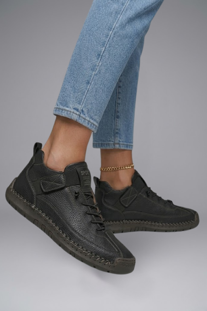 Alyssa – Leather Trainers with Stretch Panels and EVA Sole